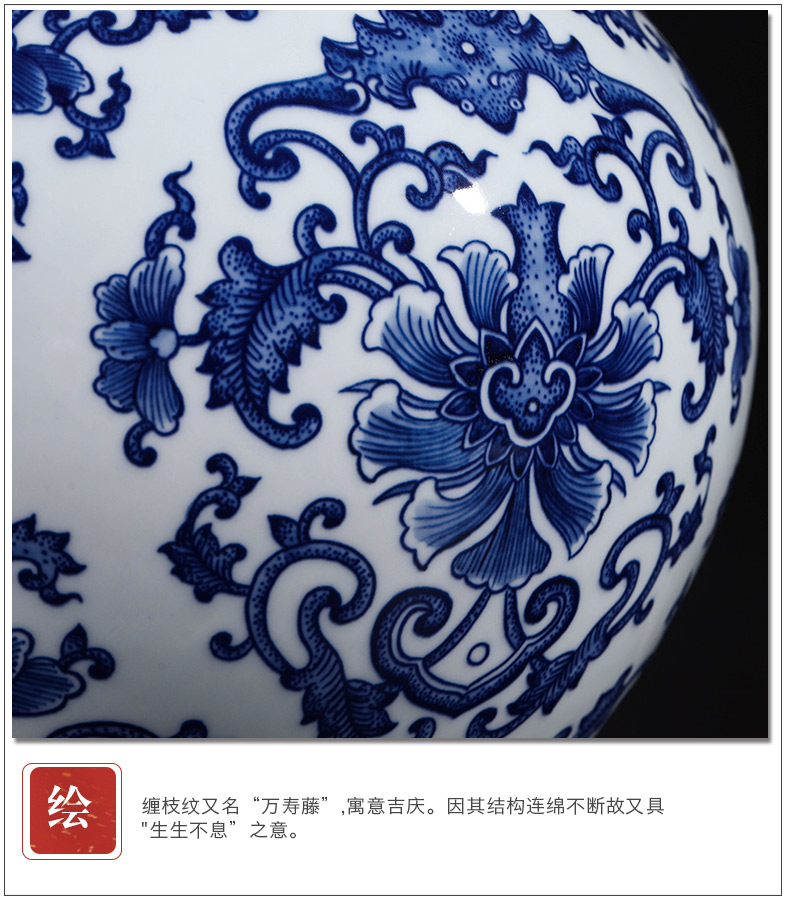 Jingdezhen ceramics hand - made antique blue and white porcelain vase furnishing articles flower arranging Chinese style household adornment large living room