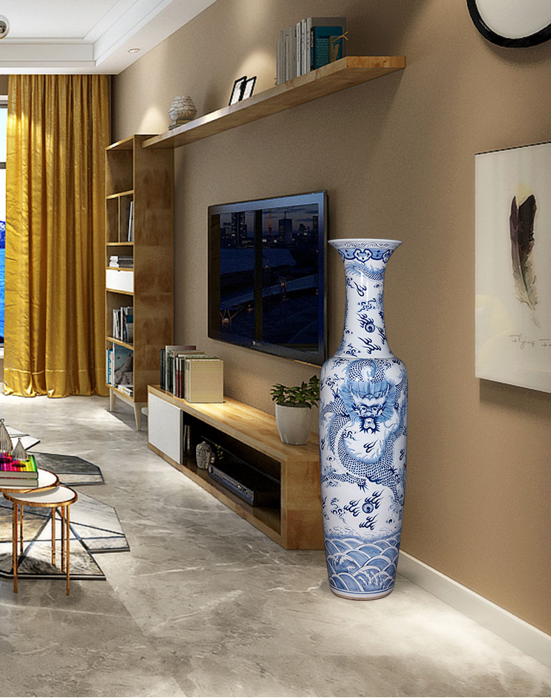 Jingdezhen ceramics hand - made the sitting room of large blue and white porcelain vase furnishing articles 1 meter 8 antique Chinese style hotel decoration