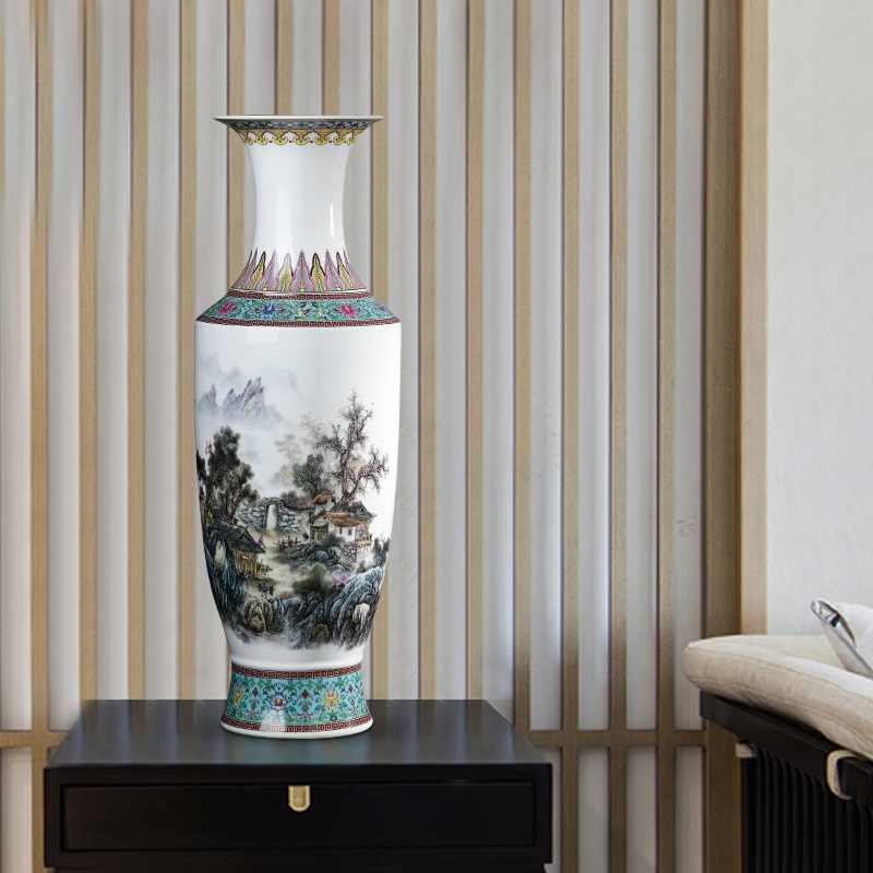 Jingdezhen ceramic antique pastel landscape of large vase household adornment high TV ark place, a large living room