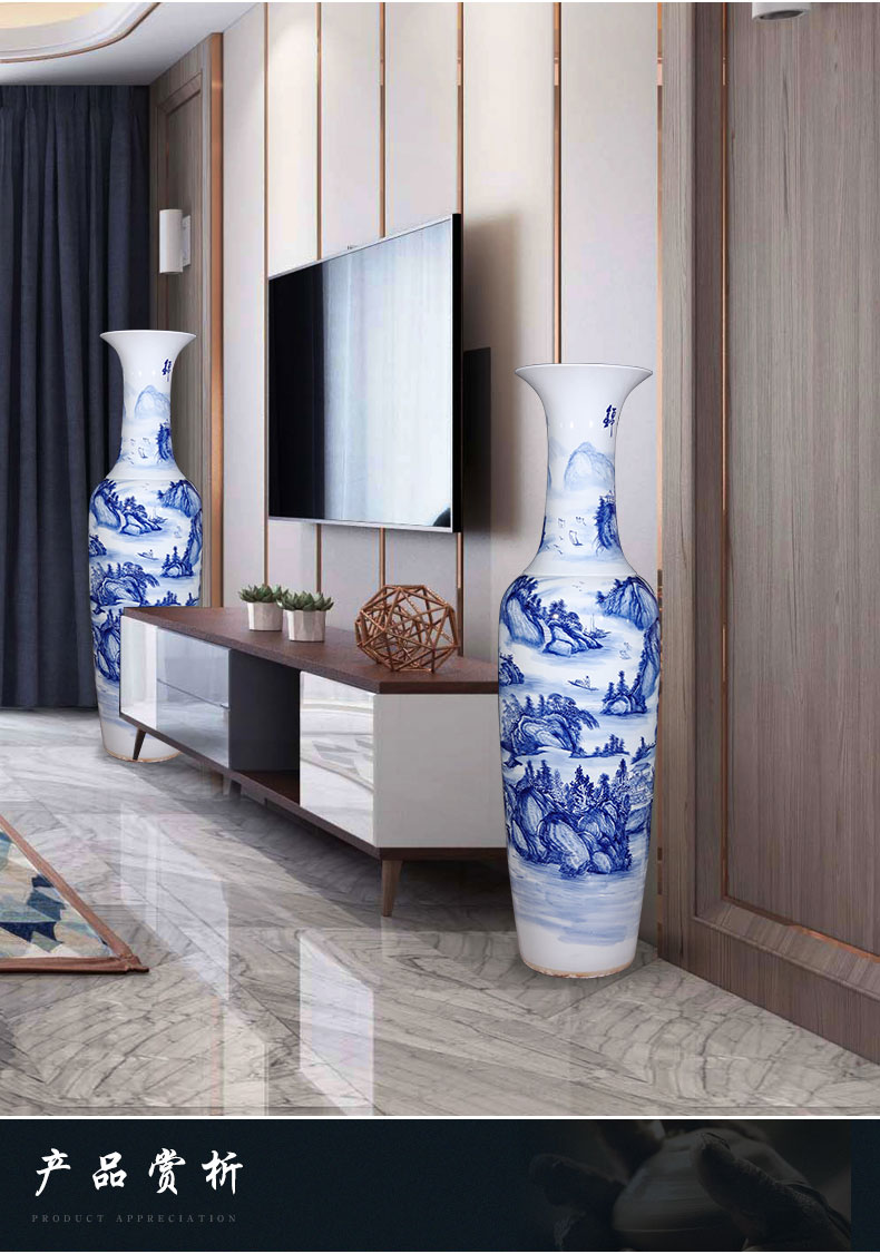 Jingdezhen ceramics hand - made archaize of large blue and white porcelain vase Chinese style living room hotel villa decorations