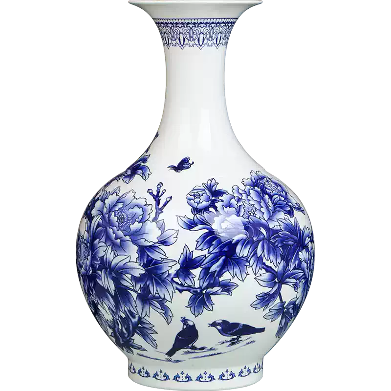 景德鎮陶瓷器中式骨瓷青花瓷花瓶擺件客廳插花薄胎酒櫃裝飾品小號-淘寶