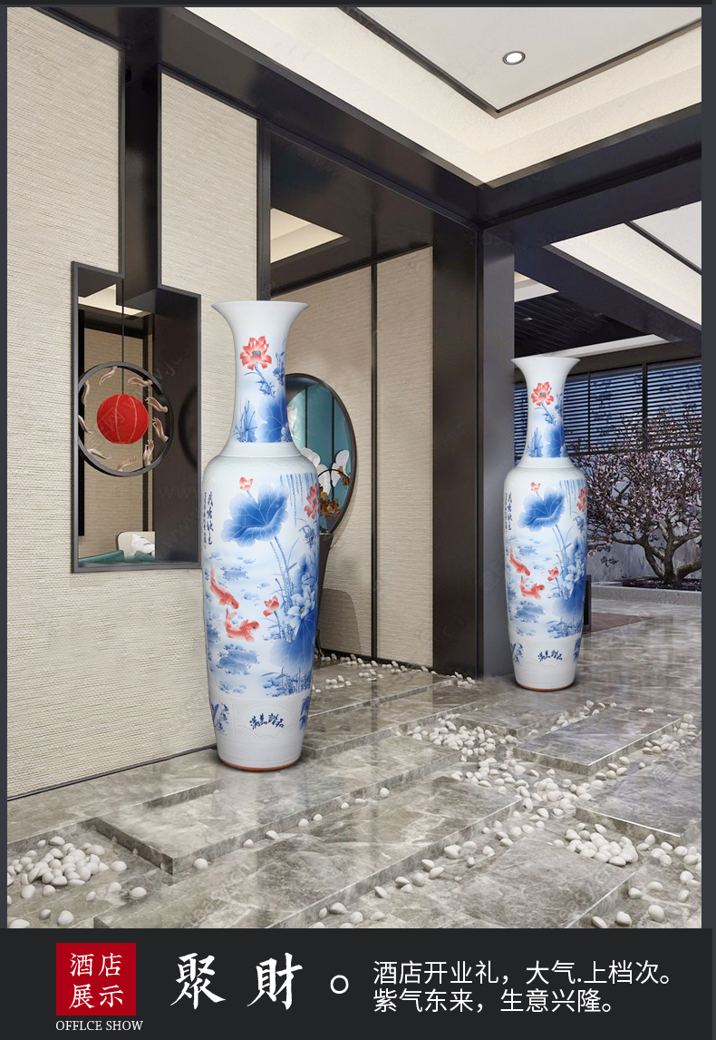 Jingdezhen blue and white porcelain hand - made ceramics of large vases, new Chinese style hotel furnishing articles to heavy large villa