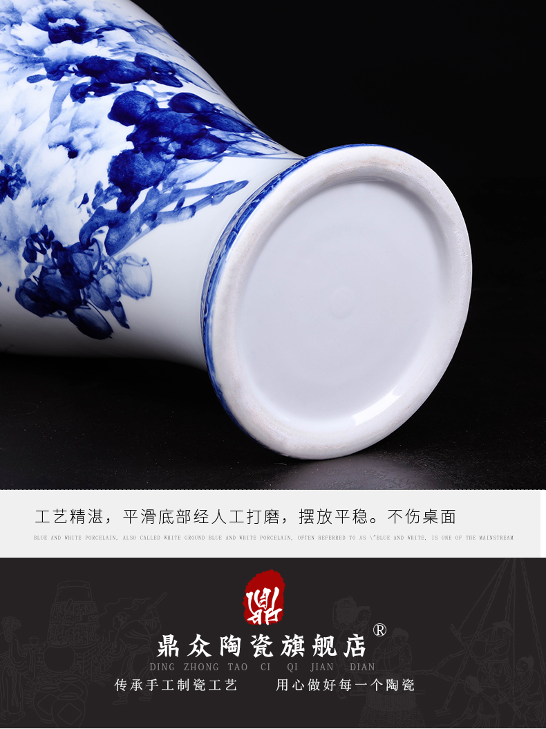 Jingdezhen ceramics master hand of blue and white peony vases, flower arrangement of the sitting room porch decoration of the new Chinese style furnishing articles