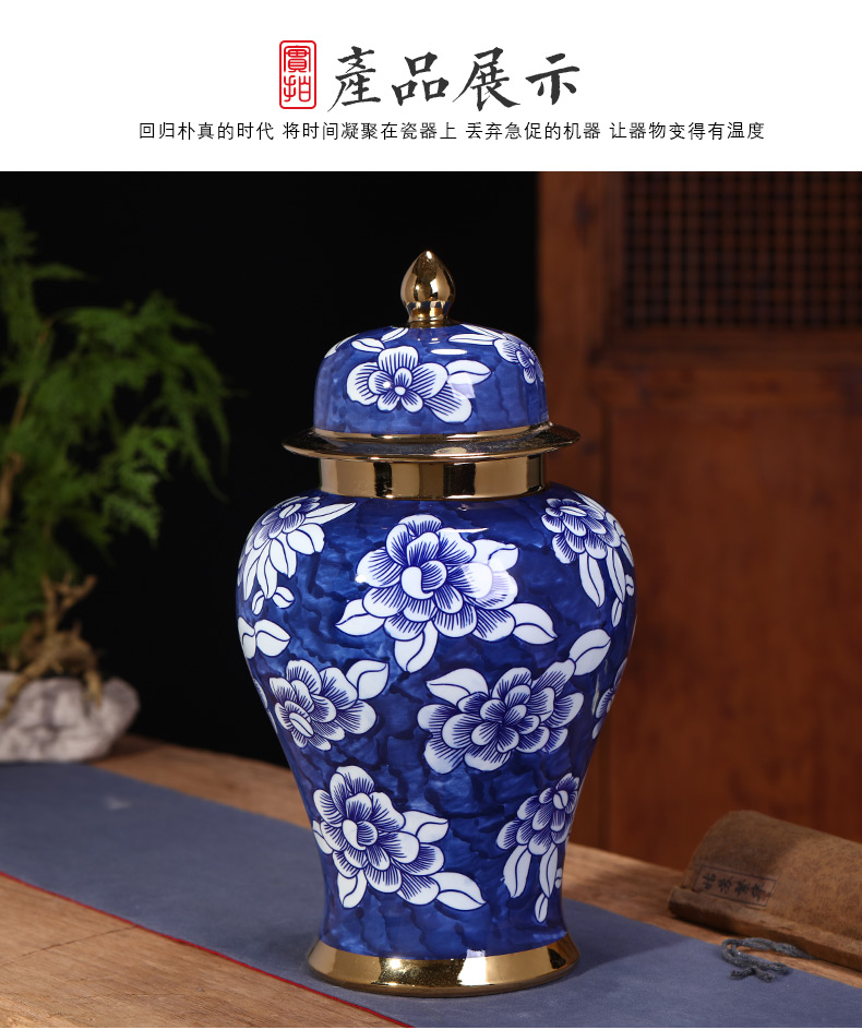 Jingdezhen hand - made general blue and white porcelain jar ceramic vases, furnishing articles large Chinese style living room home decoration