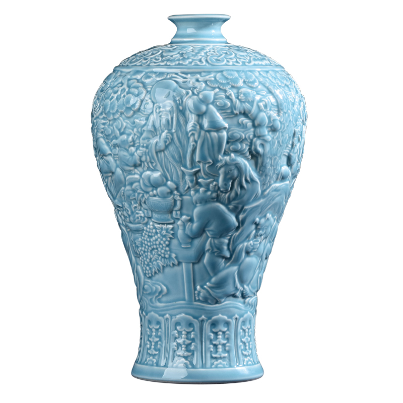 Jingdezhen ceramics creative checking antique vase furnishing articles sitting room flower arranging classical decoration carving characters