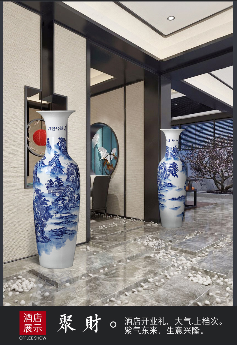 Jingdezhen ceramics landscape painting of large blue and white porcelain vase to heavy sitting room adornment is placed large hotel