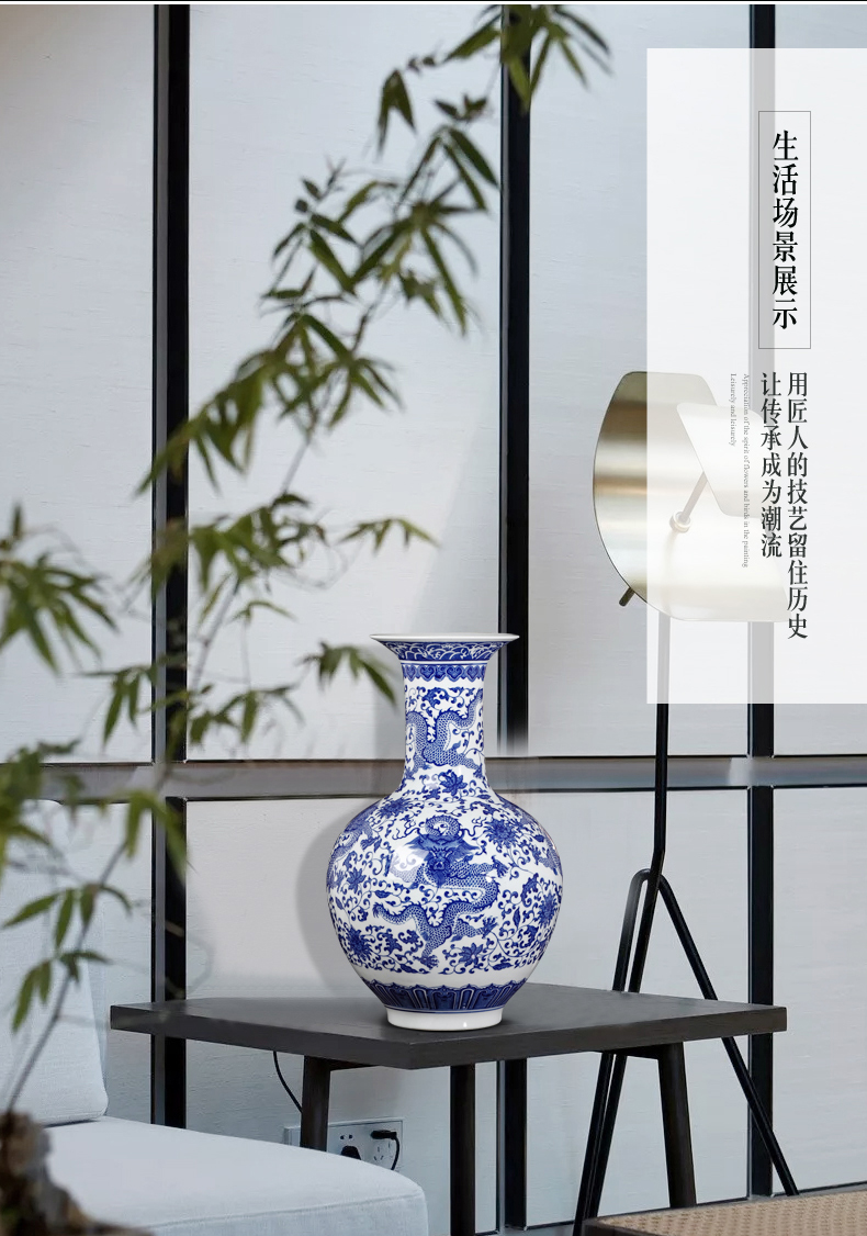 Chinese jingdezhen ceramics imitation GuLongWen blue and white porcelain vase, large living room TV cabinet porch decorate furnishing articles