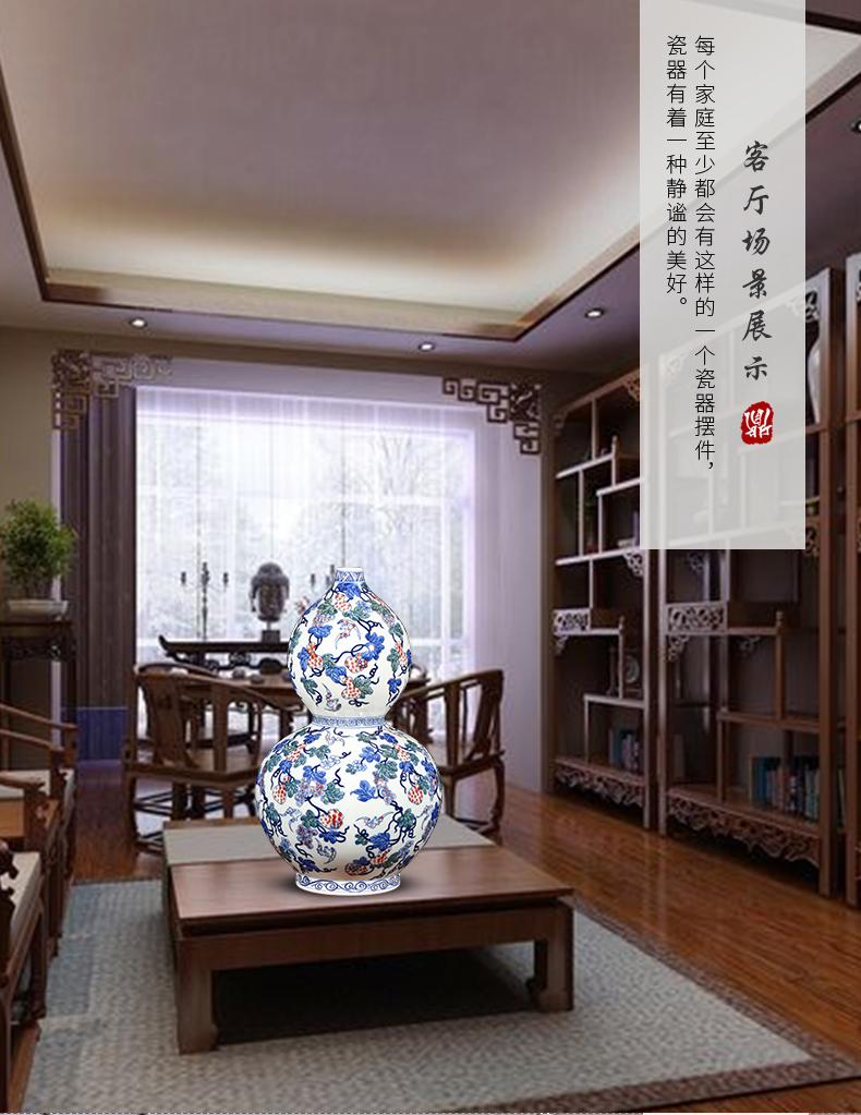 Jingdezhen ceramics hand - made antique blue and white porcelain live figure gourd vases, furnishing articles furnishing articles of Chinese style living room wine