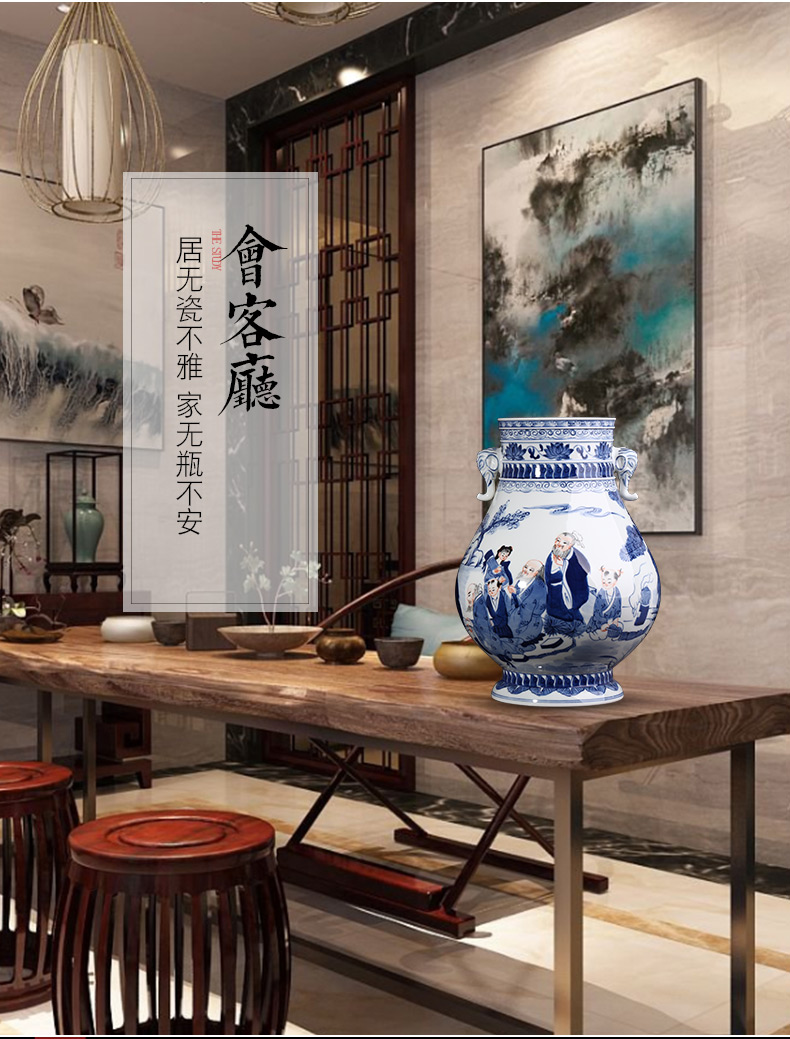 Jingdezhen ceramics hand - made antique blue and white porcelain vase furnishing articles sitting room flower arranging new Chinese style household ornaments