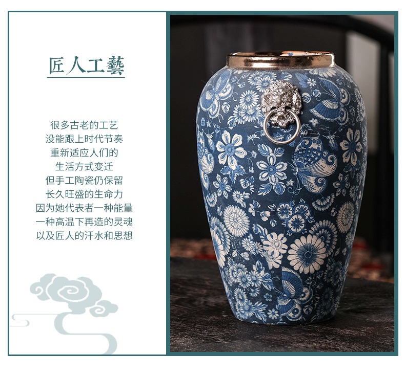 Jingdezhen ceramics vase furnishing articles flower arranging archaize sitting room dry flower, flower implement restoring ancient ways of blue and white porcelain home decoration