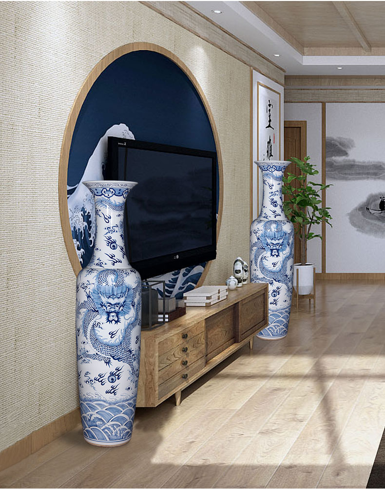 Jingdezhen ceramics hand - made the sitting room of large blue and white porcelain vase furnishing articles 1 meter 8 antique Chinese style hotel decoration
