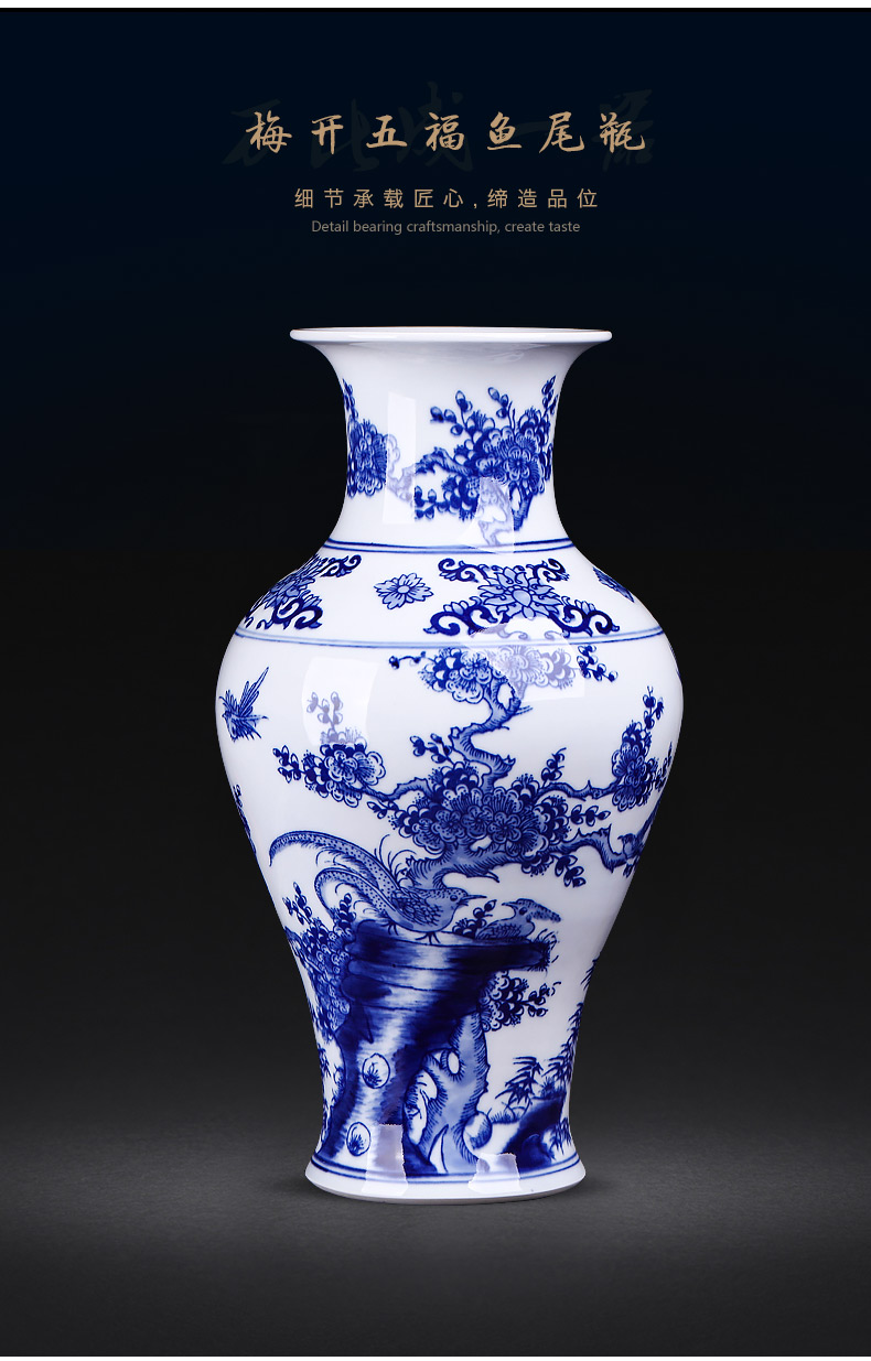 Jingdezhen ceramics hand - made archaize sitting room place, blue and white porcelain vase flower arranging Chinese style household decorative arts and crafts