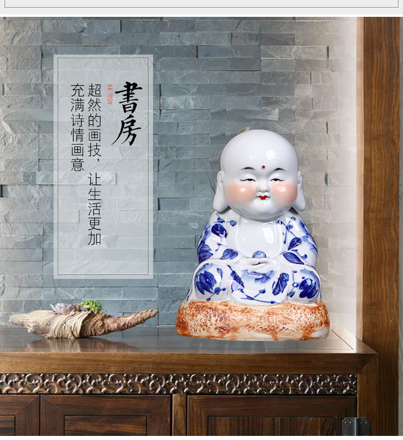 Jingdezhen ceramics hand - made of blue and white porcelain maitreya home furnishing articles, the sitting room porch decoration