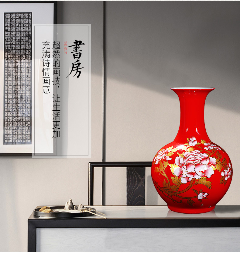 Jingdezhen ceramics China red peony vase of large sitting room place, home decoration wedding gift