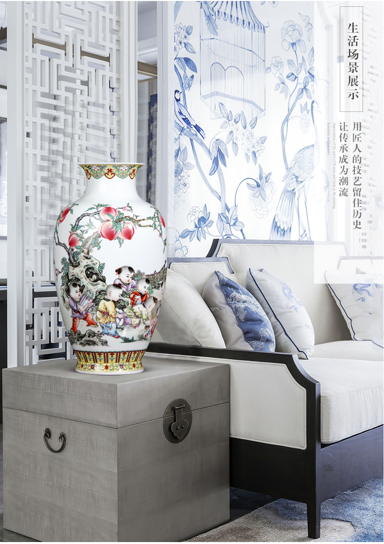 Archaize of jingdezhen ceramics powder enamel vase furnishing articles furnishing articles sitting room rich ancient frame of new Chinese style household decorations