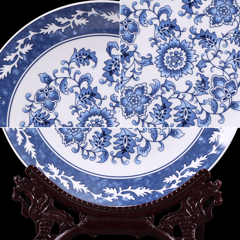 Jingdezhen ceramics Chinese blue - and - white decoration plate furnishing articles home sitting room porch background wall hang dish handicraft