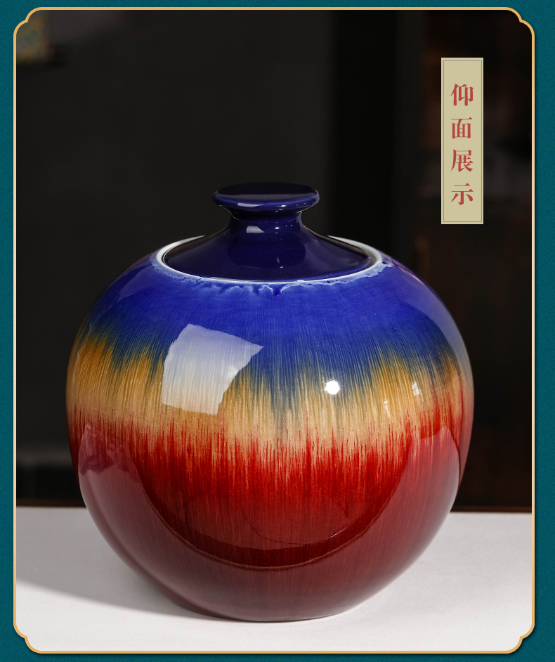 Furnishing articles of jingdezhen ceramics up with ruby red storage tank porcelain jar with cover large tea meters oil jar ornaments