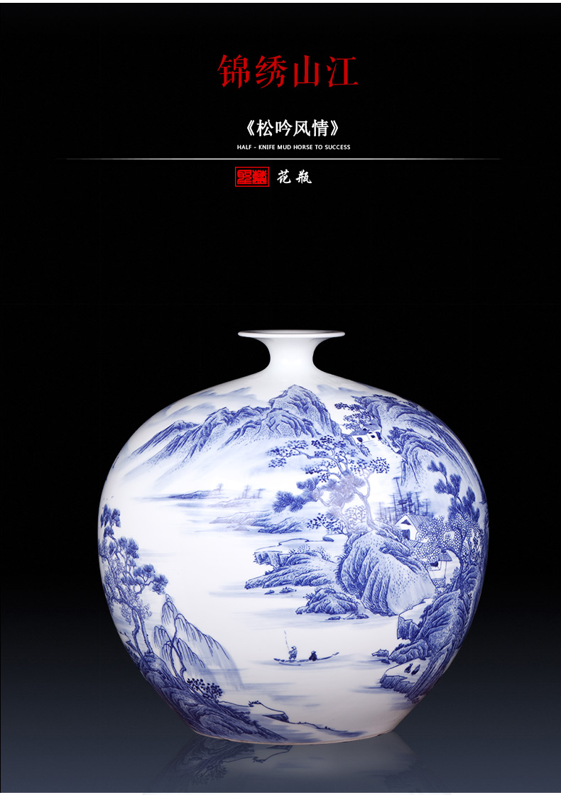 Famous master of jingdezhen ceramics hand - made pomegranates of blue and white porcelain vases, antique Chinese style living room furnishing articles