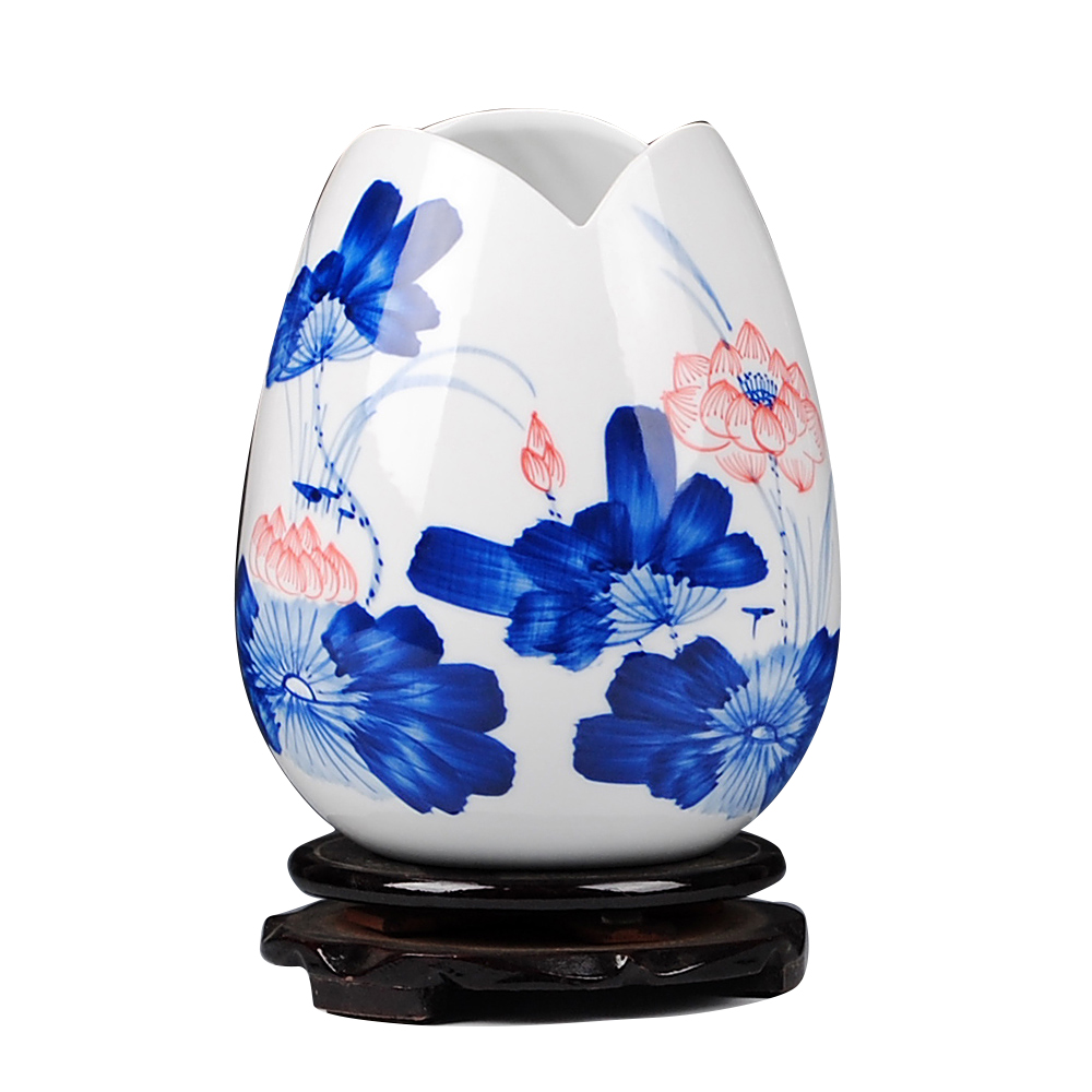 Jingdezhen blue and white ceramics hand - made youligong lotus flower bottle flower modern new Chinese style living room furnishing articles
