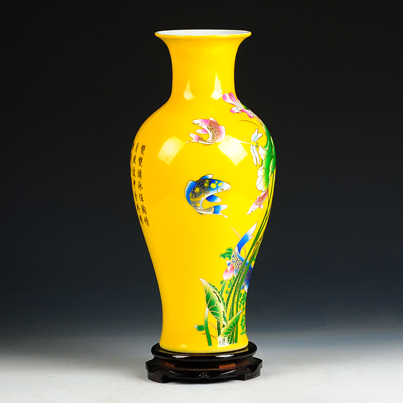 Jingdezhen ceramics yellow every year more than the vase flower arranging modern Chinese style living room decoration handicraft furnishing articles