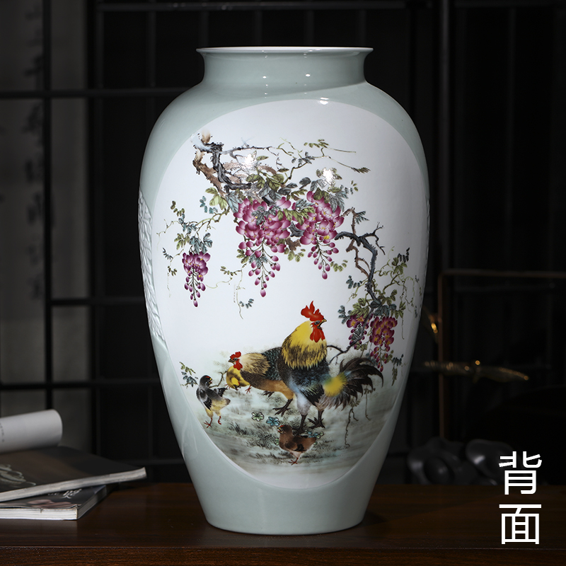Jingdezhen ceramics green glaze carving large vases, flower arranging Chinese style living room TV ark, home furnishing articles