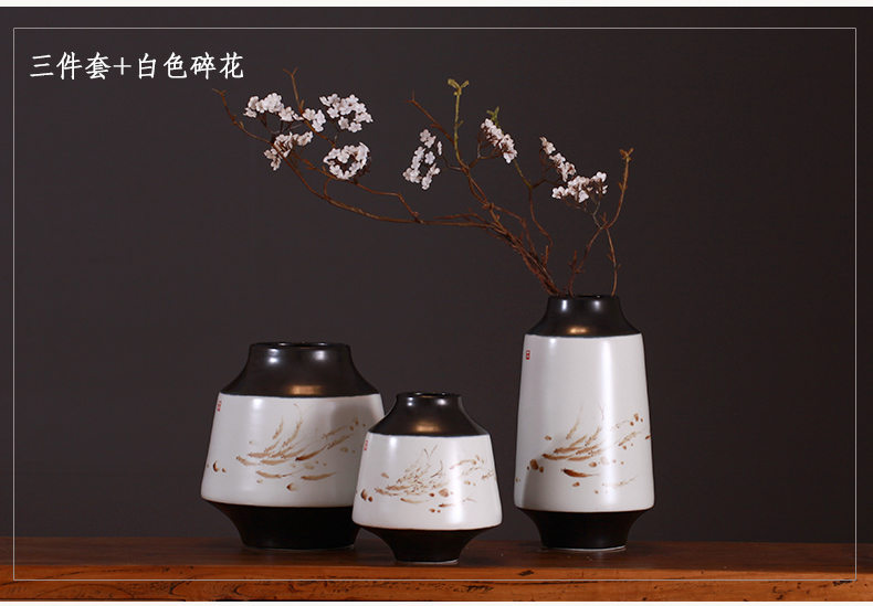 Modern new Chinese vase three - piece furnishing articles of jingdezhen ceramics zen dried flowers, flowers in the sitting room porch decoration