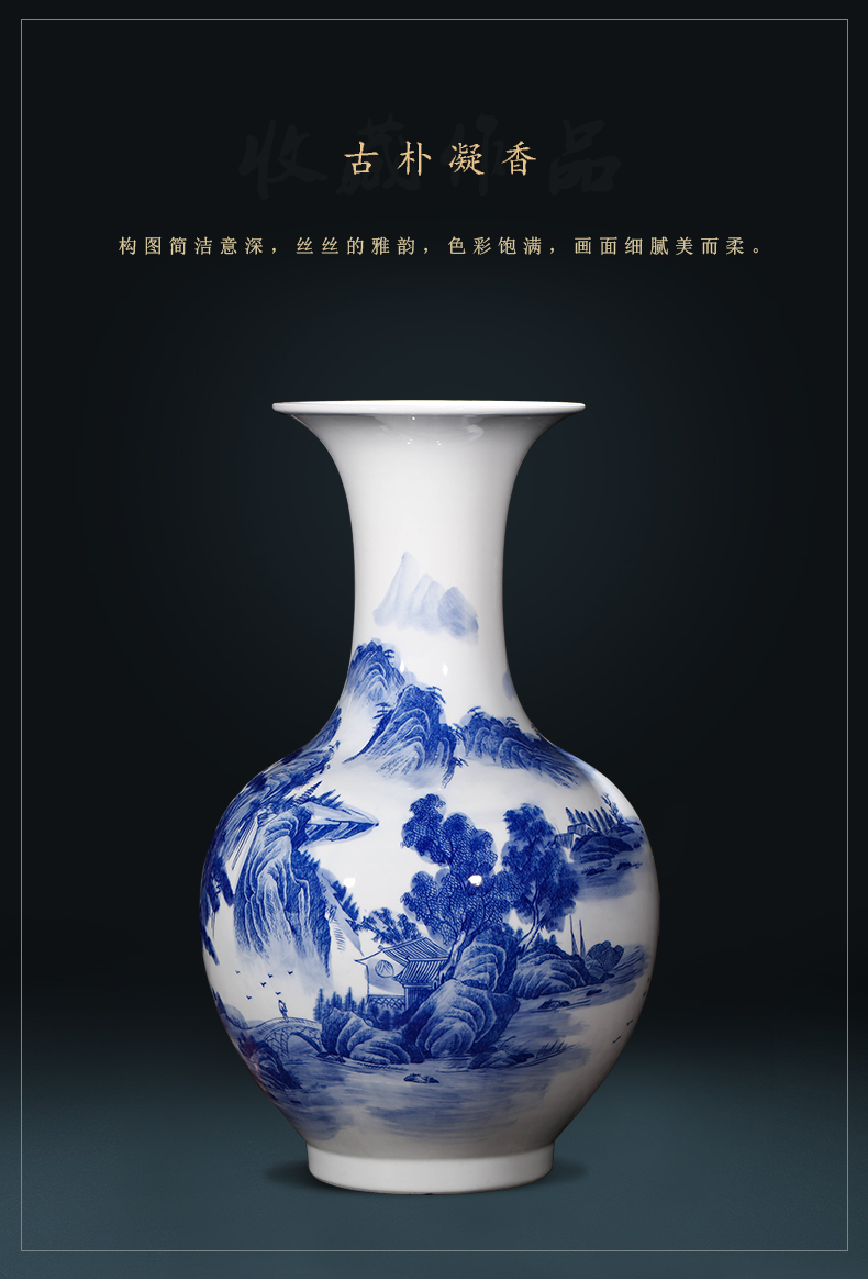 Jingdezhen ceramics antique landscape painting of large blue and white porcelain vase flower Chinese style household adornment furnishing articles