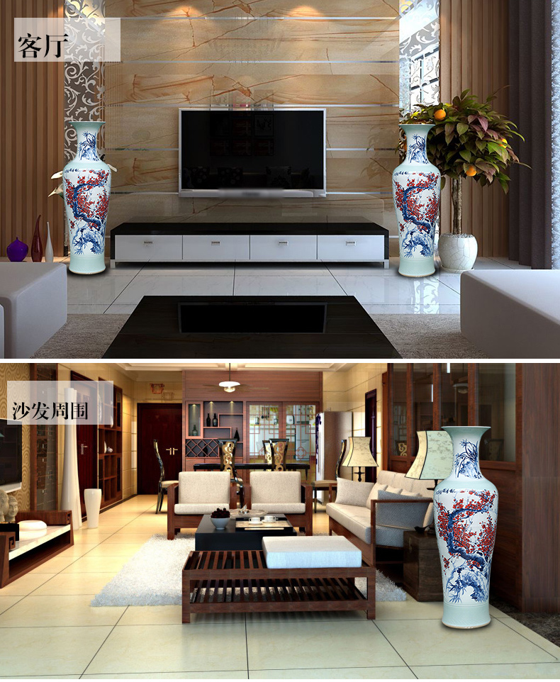 Jingdezhen ceramics hand - made youligong hong mei LanZhuJu large vases, Chinese style living room TV cabinet furnishing articles