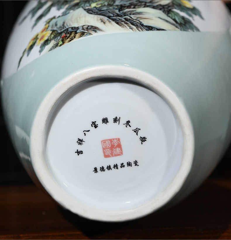 Jingdezhen ceramics green glaze carving large vases, flower arranging Chinese style living room TV ark, home furnishing articles