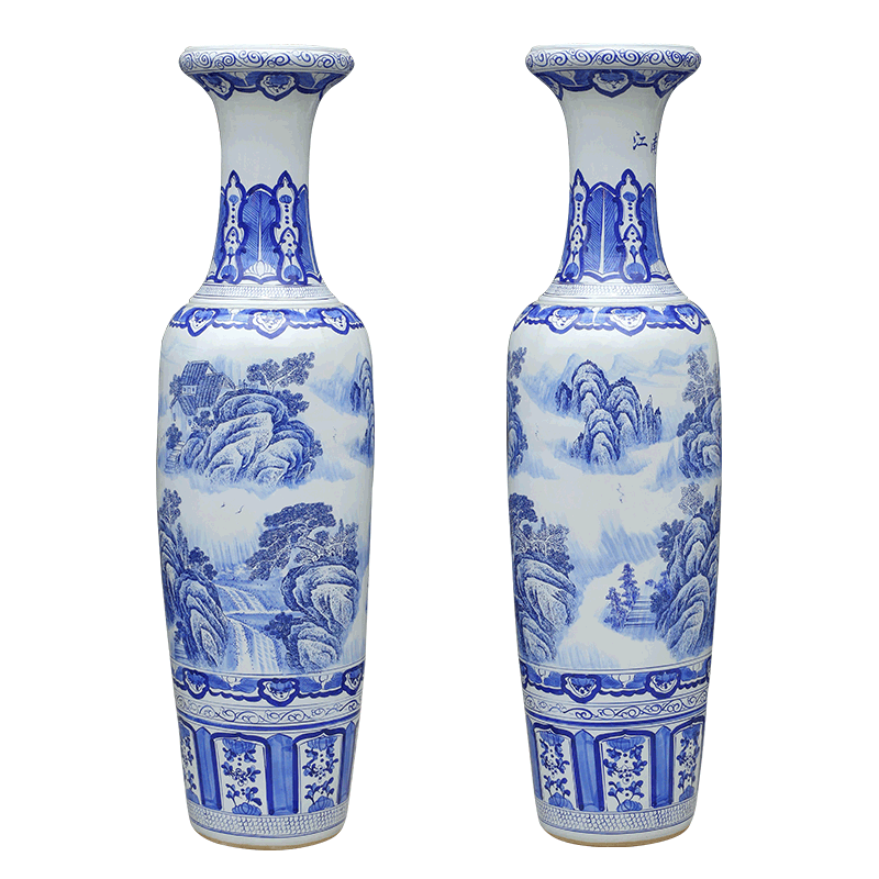 Chinese antique blue and white porcelain of jingdezhen ceramics landscape painting of large vase hotel opening gifts gifts
