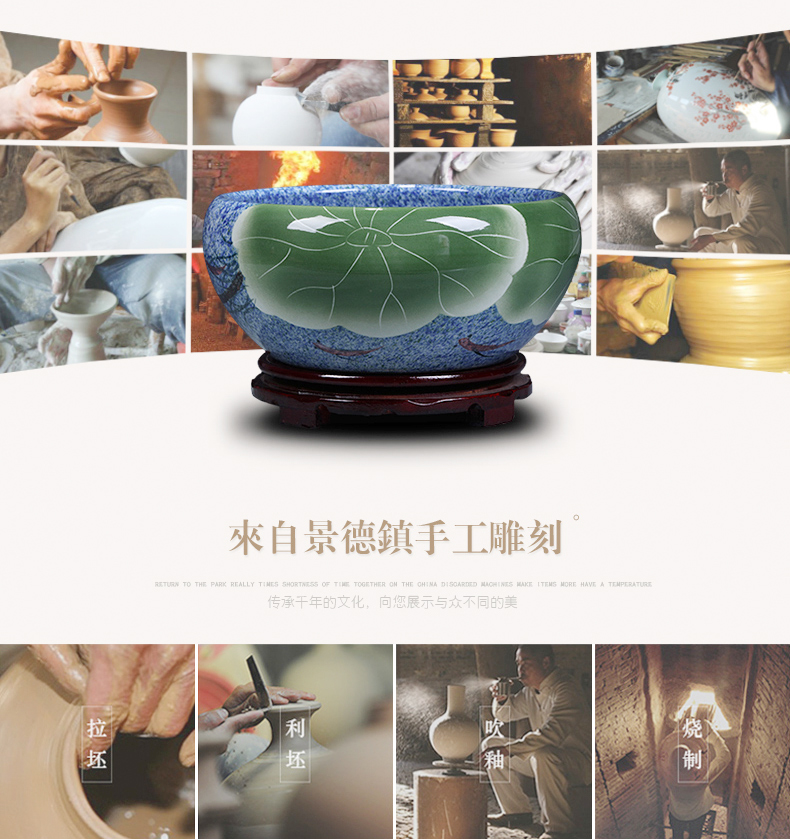 Jingdezhen ceramics goldfish turtle cylinder household water lily shallow hydroponic flower pot creative up furnishing articles in the living room