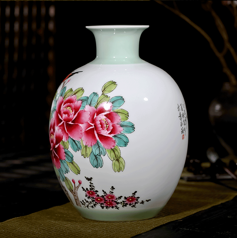 Jingdezhen ceramics famous master hand draw peony vases living room TV cabinet decoration handicraft furnishing articles