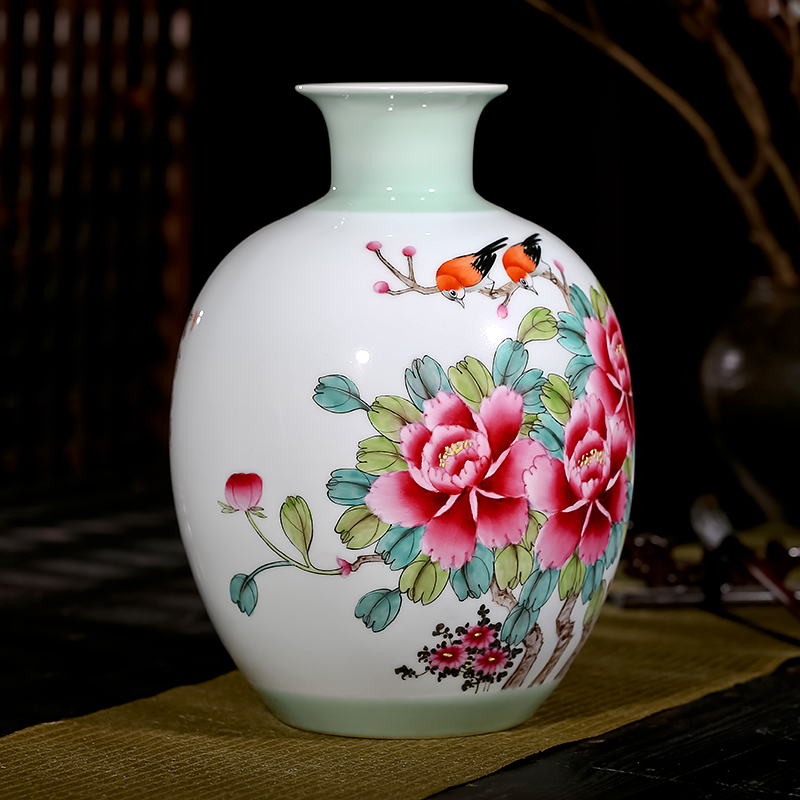Jingdezhen ceramics famous master hand draw peony vases living room TV cabinet decoration handicraft furnishing articles