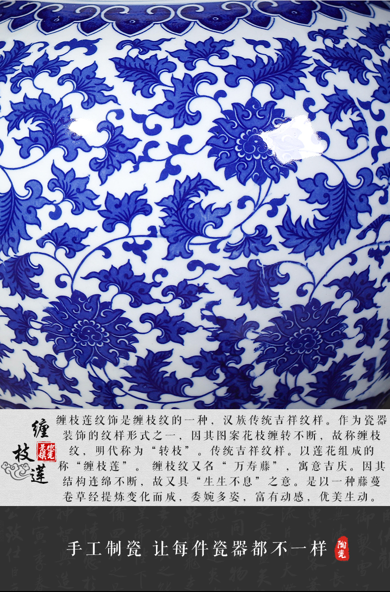 Blue and white porcelain of jingdezhen ceramics storage tank with cover creative new Chinese style home furnishing articles large living room