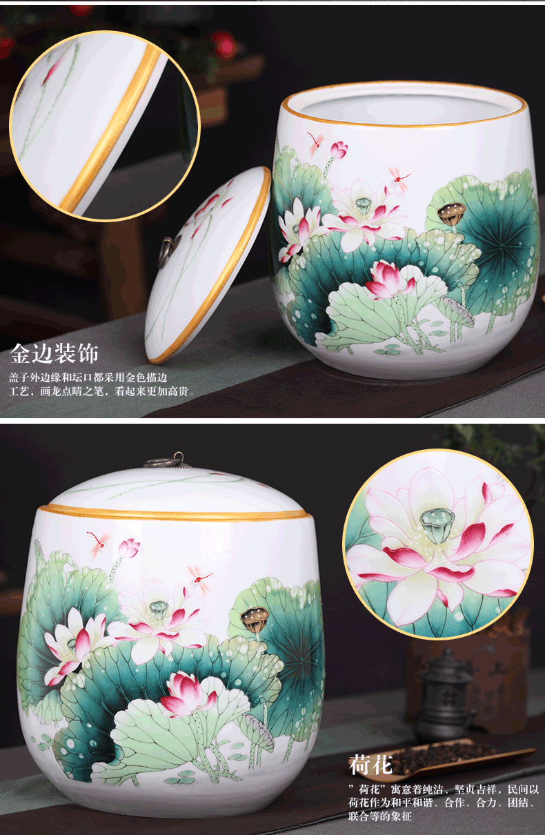 Pu 'er tea canister jingdezhen ceramic large cake receives, the seventh, peulthai the household storage tank 10 jins tea storage tanks