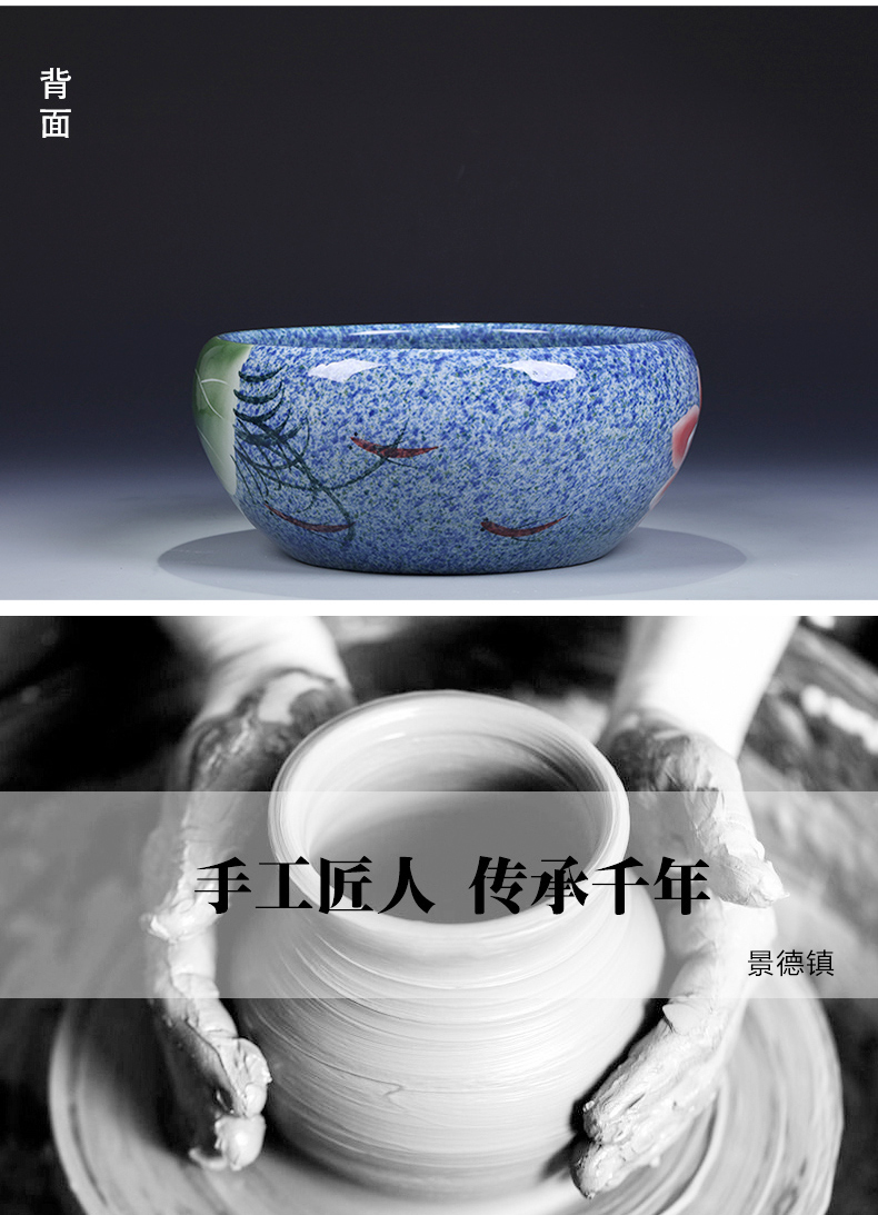 Jingdezhen ceramics goldfish turtle cylinder household water lily shallow hydroponic flower pot creative up furnishing articles in the living room