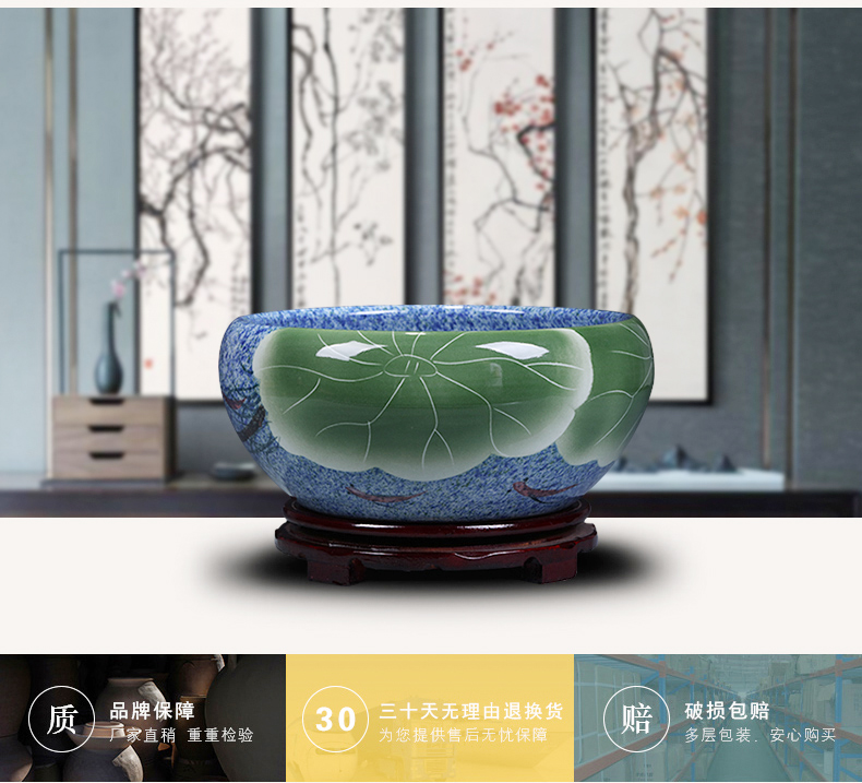 Jingdezhen ceramics goldfish turtle cylinder household water lily shallow hydroponic flower pot creative up furnishing articles in the living room