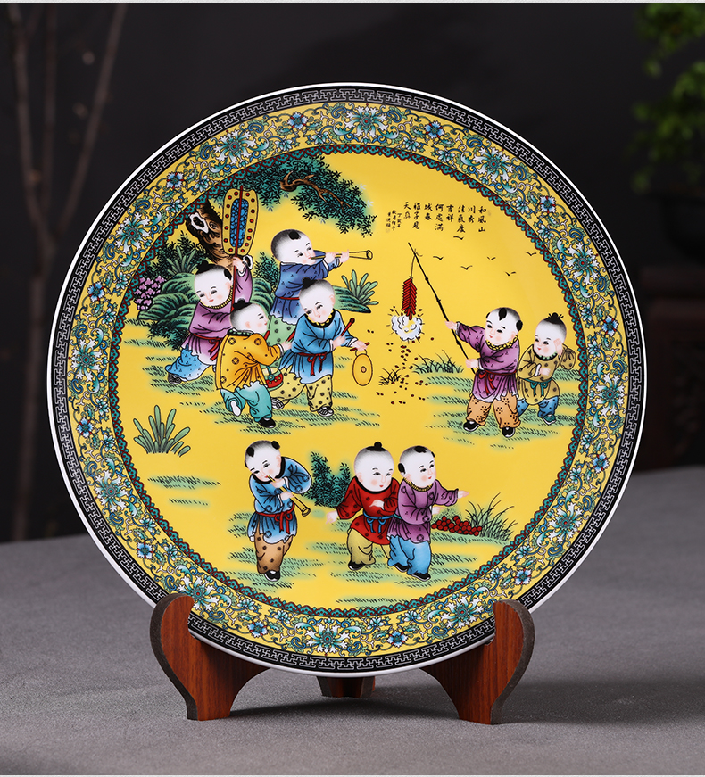 Jingdezhen ceramics 35 cm innocent tong qu hang dish decorative plate household adornment handicraft decoration parts