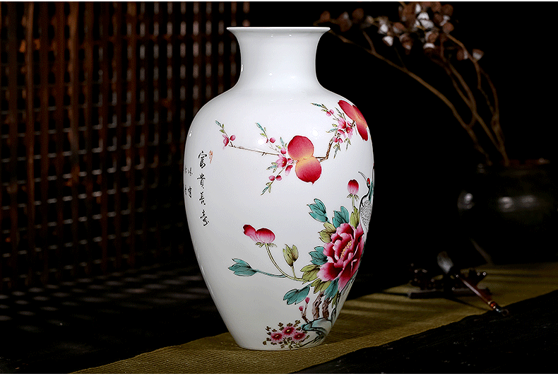 Jingdezhen ceramic hand - made vases, pure manual famous masterpiece wealth longevity flowers sitting room of Chinese style furnishing articles