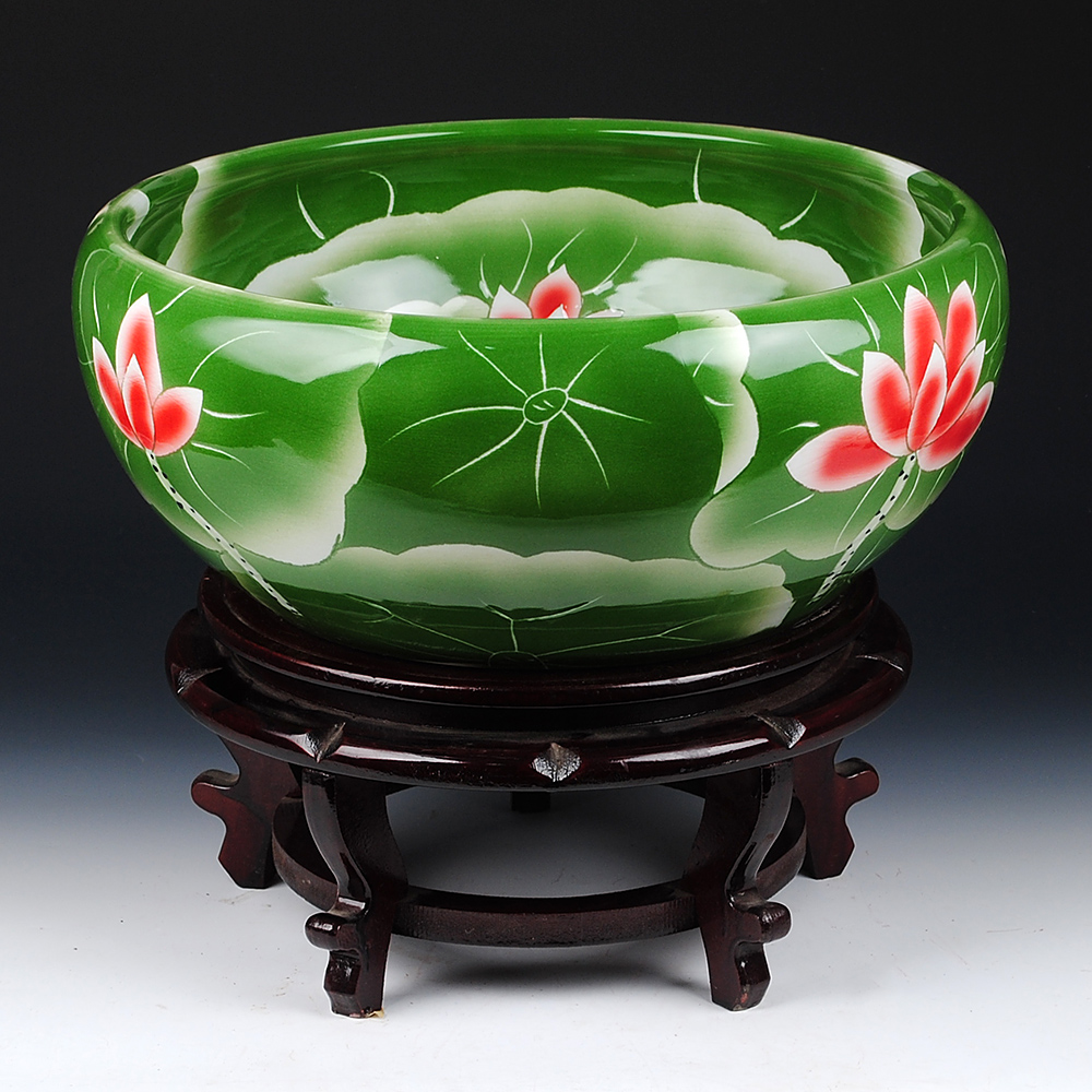Collectors jingdezhen chinaware lotus goldfish turtle cylinder water lily refers to flower pot decorative furnishing articles large