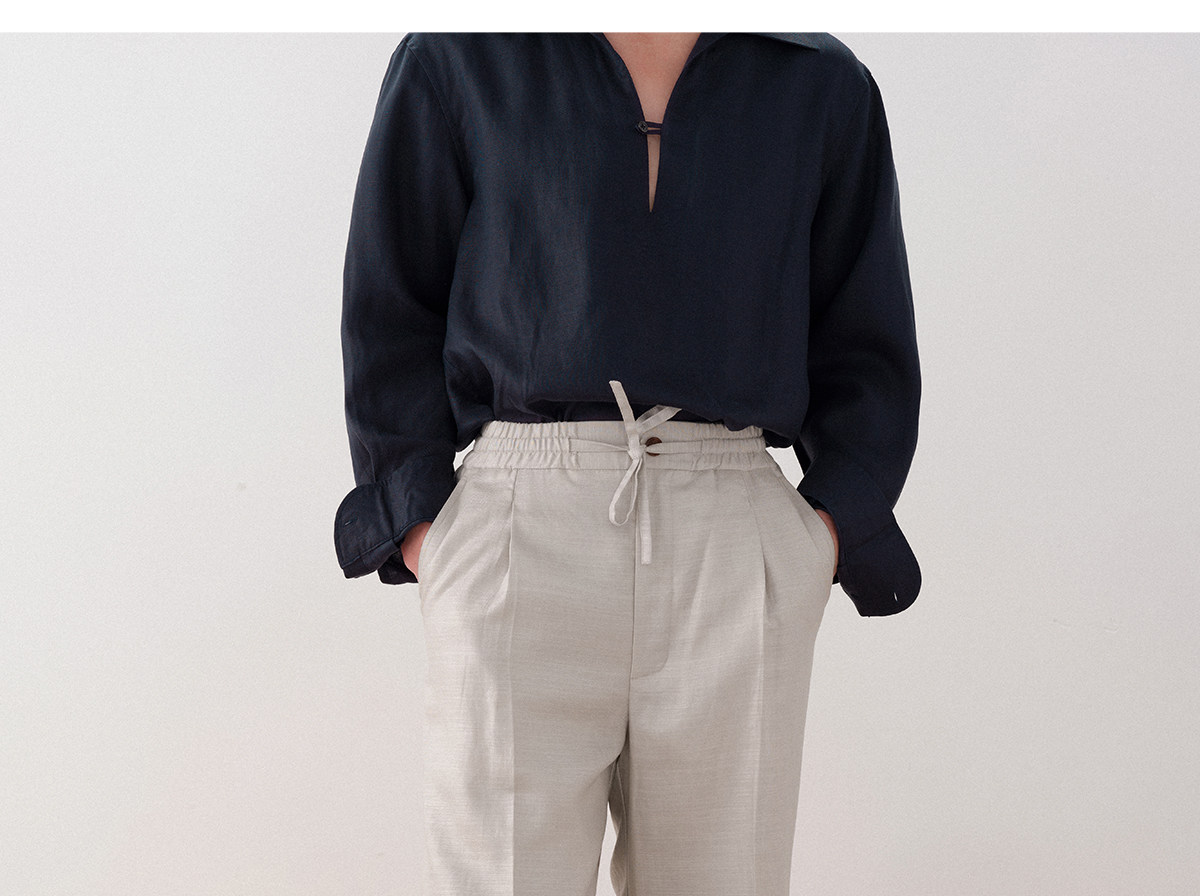 Ленивое расслабление воздухопроницаемый лен натуральный шелк Cultum Minimalist Old Qianfeng драпировка шнурок брюки мужской 