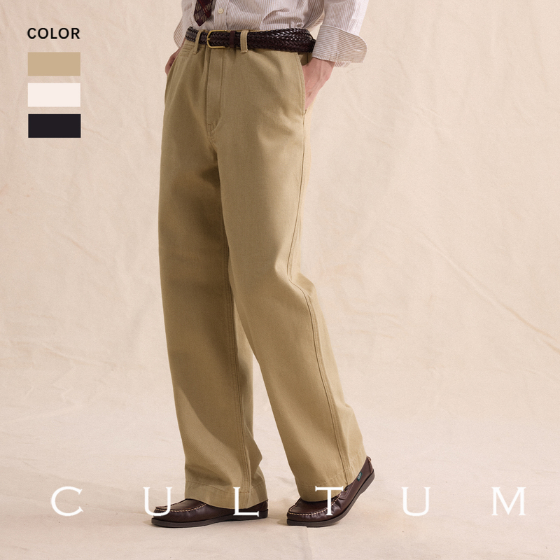 【100% Cotton, Durable and Crisp】Cultum Classic Retro Wide-Leg Casual Pants for Men, High-Waisted Straight Khaki Pants 【100% Cotton, Durable and Crisp】Cultum Classic Retro Wide-Leg Casual Pants for Men, High-Waisted Straight Khaki Pants