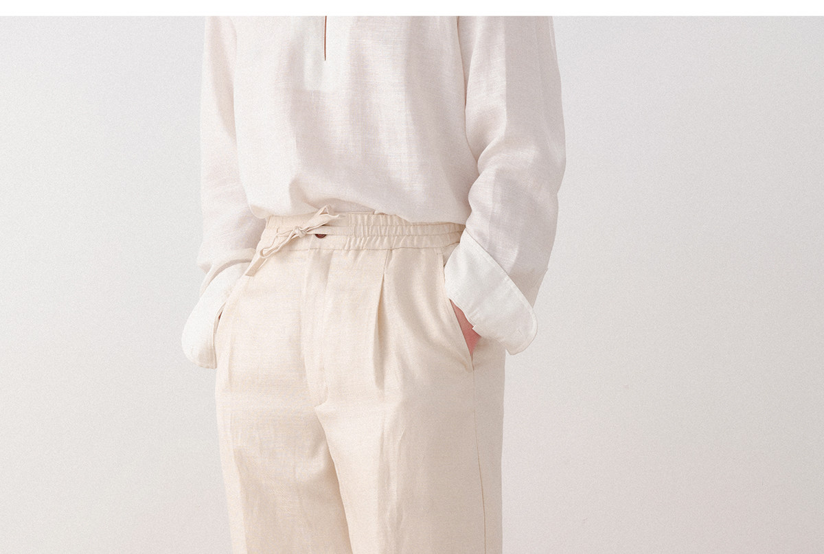 Ленивое расслабление воздухопроницаемый лен натуральный шелк Cultum Minimalist Old Qianfeng драпировка шнурок брюки мужской 