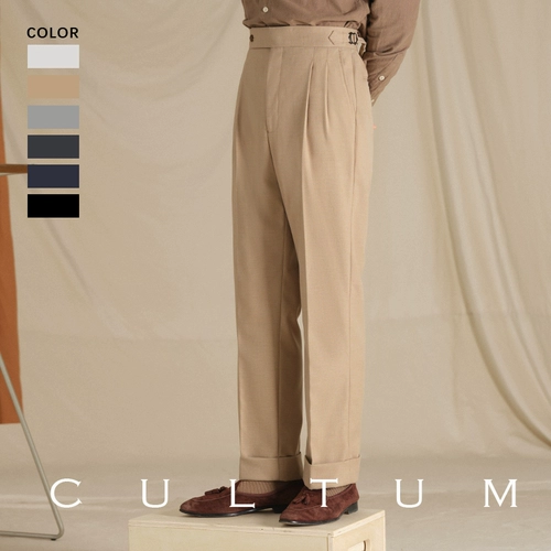 [Essence and Skin Franchise] Cultum Итальянский Неаполь легко позаботиться о двойных плиссированных брюках с высокой талией