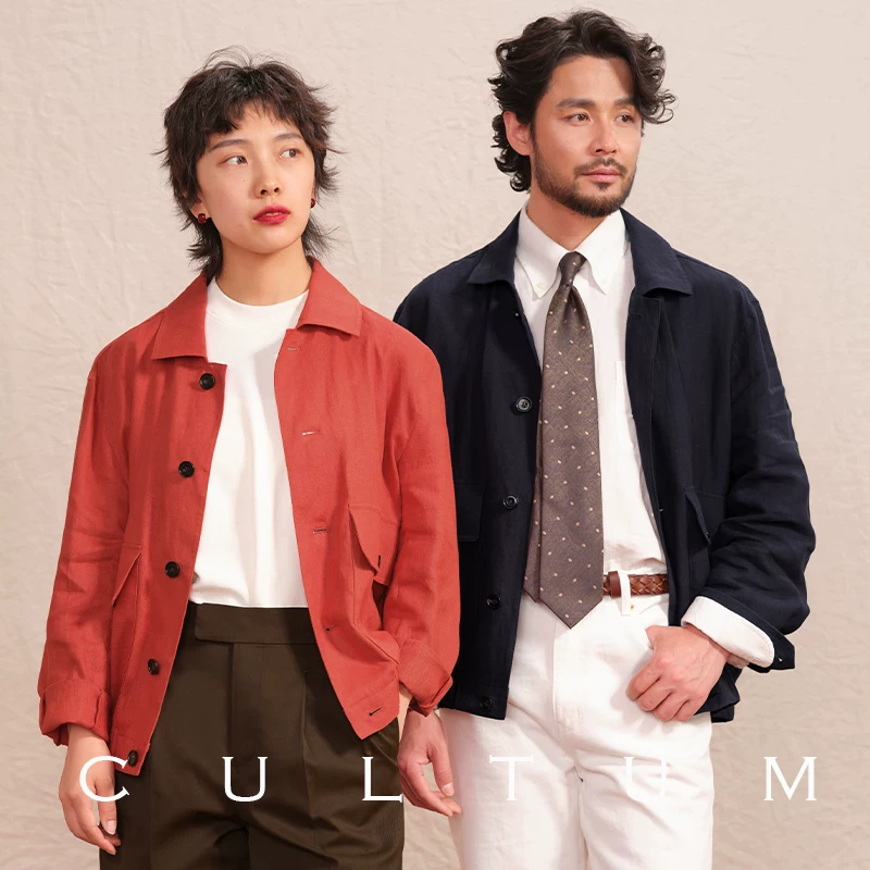[100% French linen] CULTUM открытая картина ретро свободная лацканная бейсболка A2 бомбер куртка для мужчин