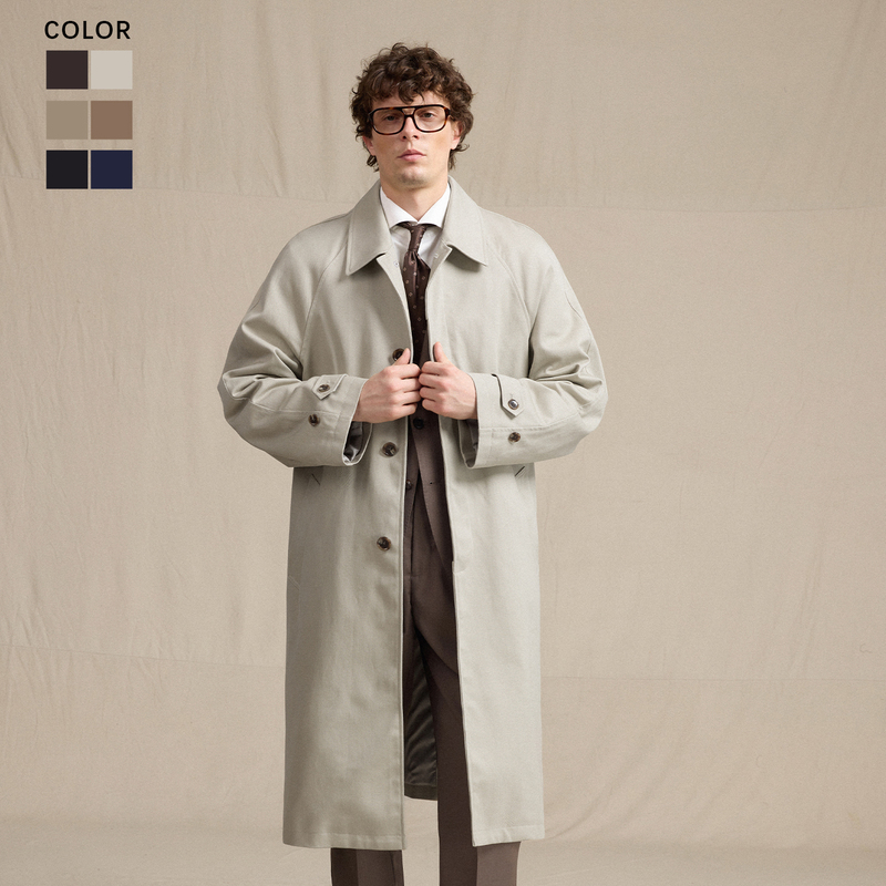 [Full Wool Lining] Cultum 100% Cavalry-Style Washed Cotton Balmaqin Trench Coat for Men, Mid-Length Jacket