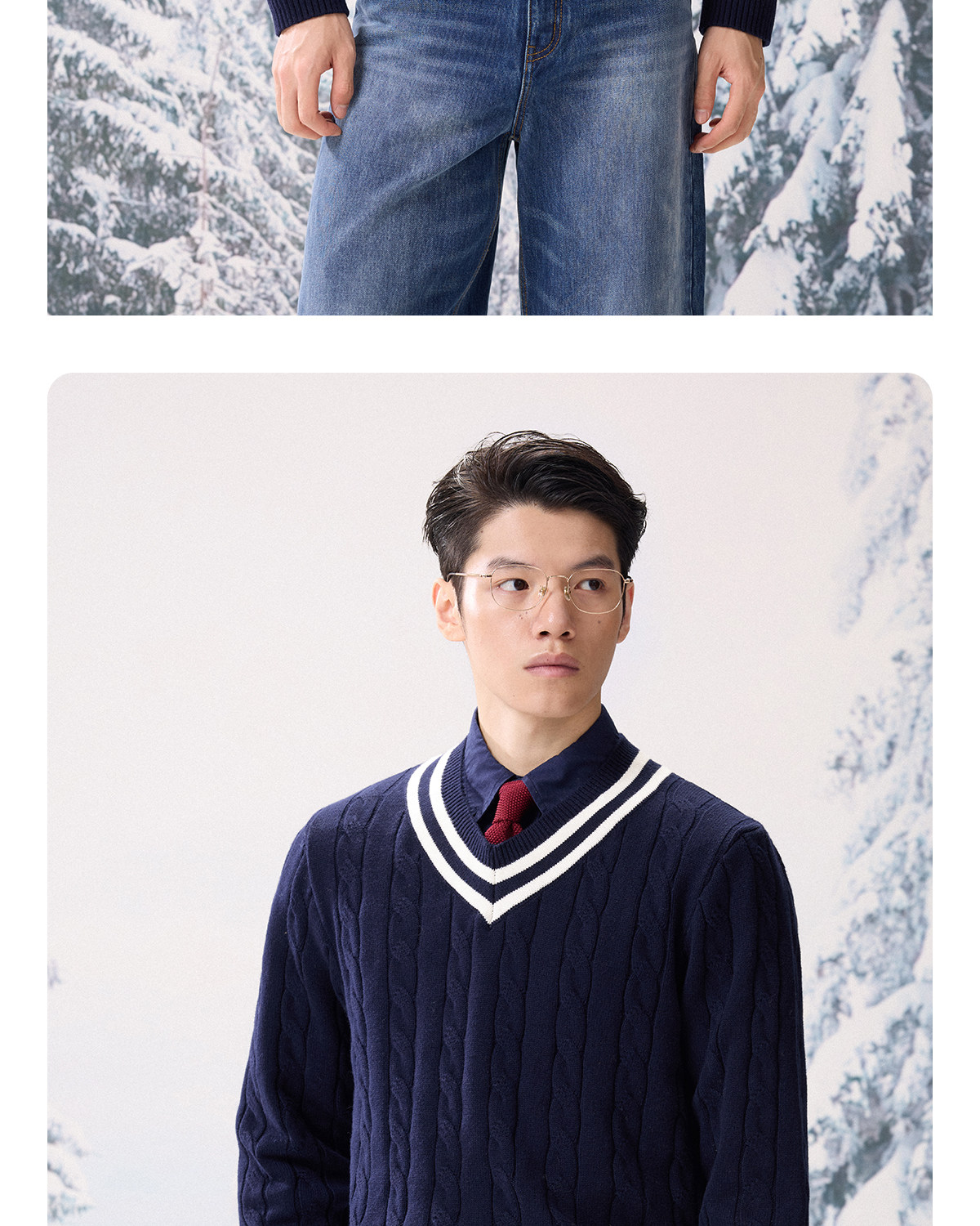 CULTUM Cable-Knit V-Neck Sweater