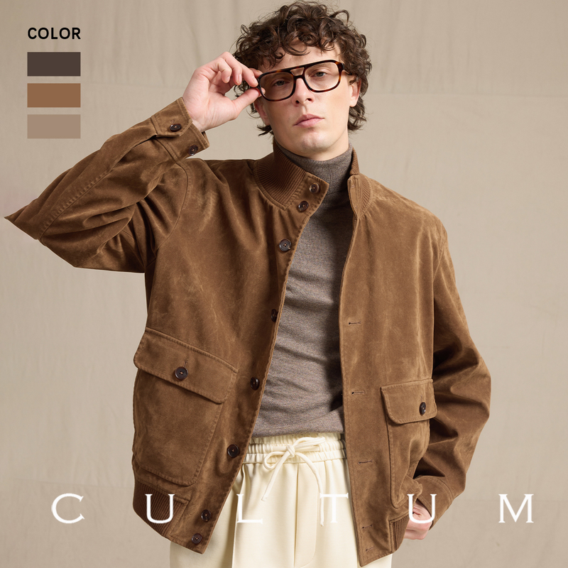 [Machine Washable and Easy to Care for] Cultum Italian Casual Faux Suede A1 Pilot Short Jacket for Men