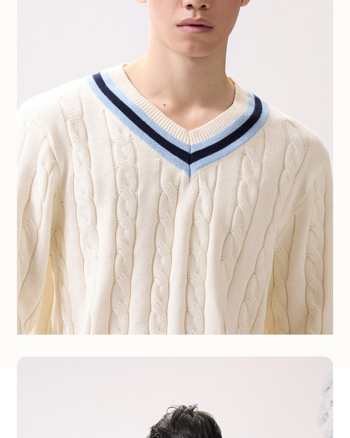 CULTUM Cable-Knit V-Neck Sweater