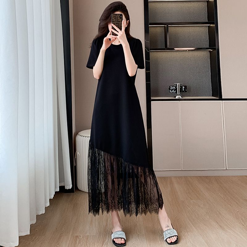 French-Style Loose Lace Patchwork Dress for Women, Fashionable, High-End Design, Light Luxury, Versatile Little Black Dress